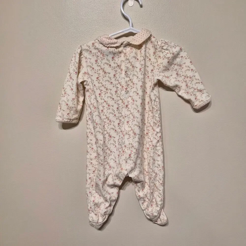 Ralph Lauren 6-9 Month 100% Cotton Floral Footed Collared Coverall Pajama
